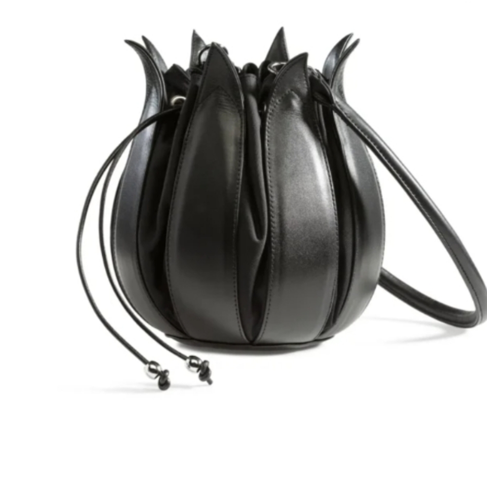 Leather Structured Drawstring Shoulder Bag- Tulip